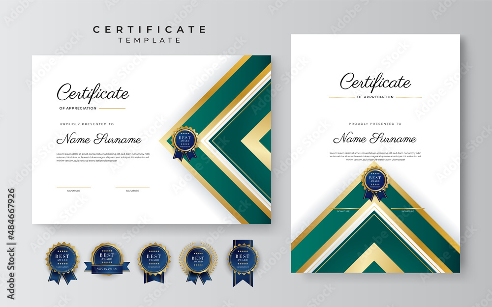 Modern dark green and gold business certificate design template in ...
