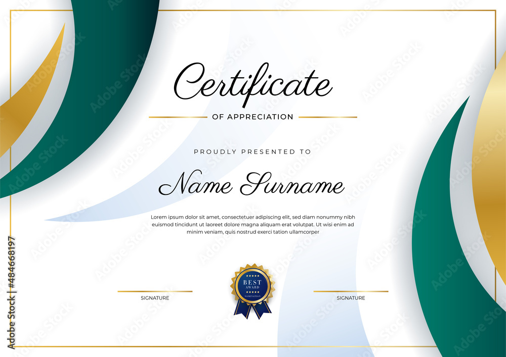 Modern dark green and gold business certificate design template in ...