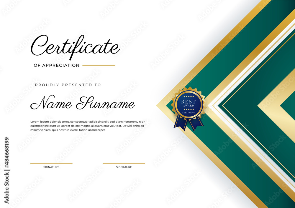 Modern dark green and gold business certificate design template in ...