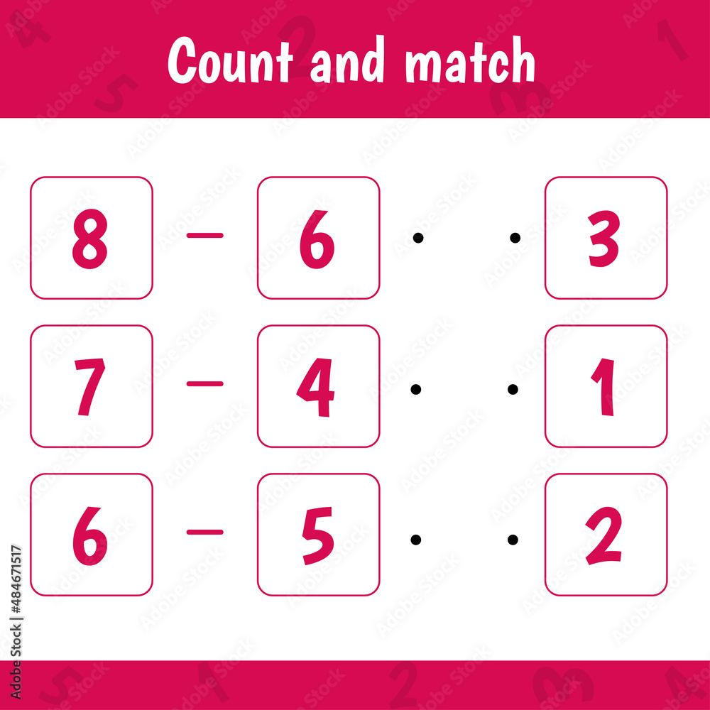 Educational worksheet for preschool kids. Count and match. Math game ...