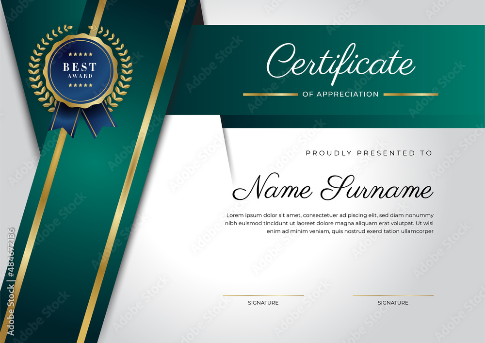 Modern dark green and gold business certificate design template in ...