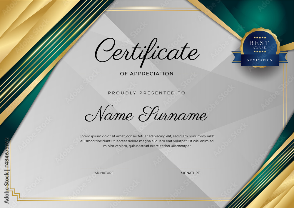 Modern dark green and gold business certificate design template in ...