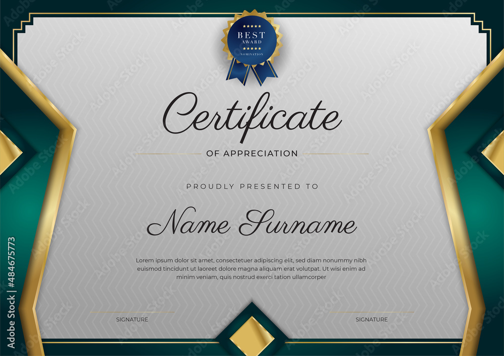Modern dark green and gold business certificate design template in ...