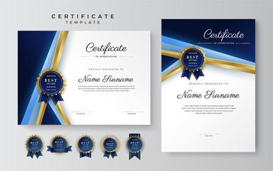 Wall Mural - Modern blue certificate template and border, for award, diploma, honor, achievement, graduation and printing