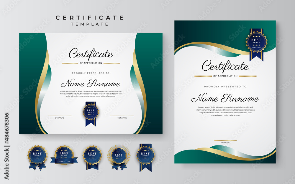 Modern dark green and gold business certificate design template in ...