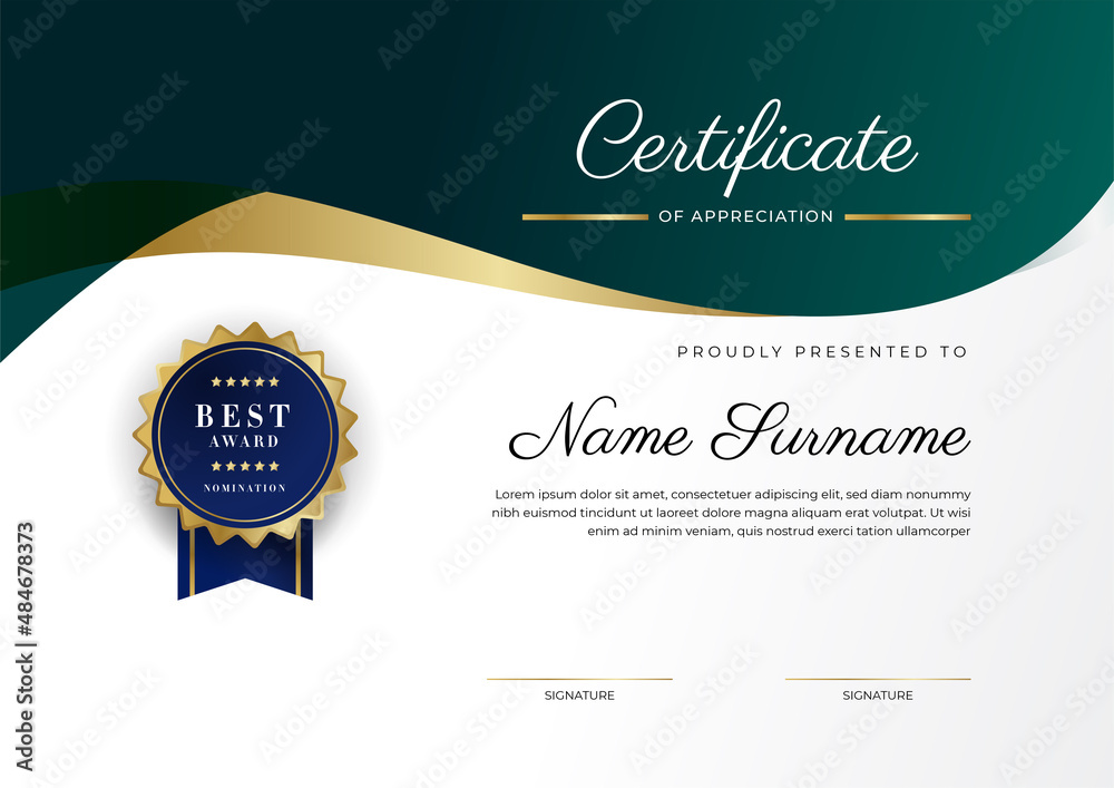Modern dark green and gold business certificate design template in ...
