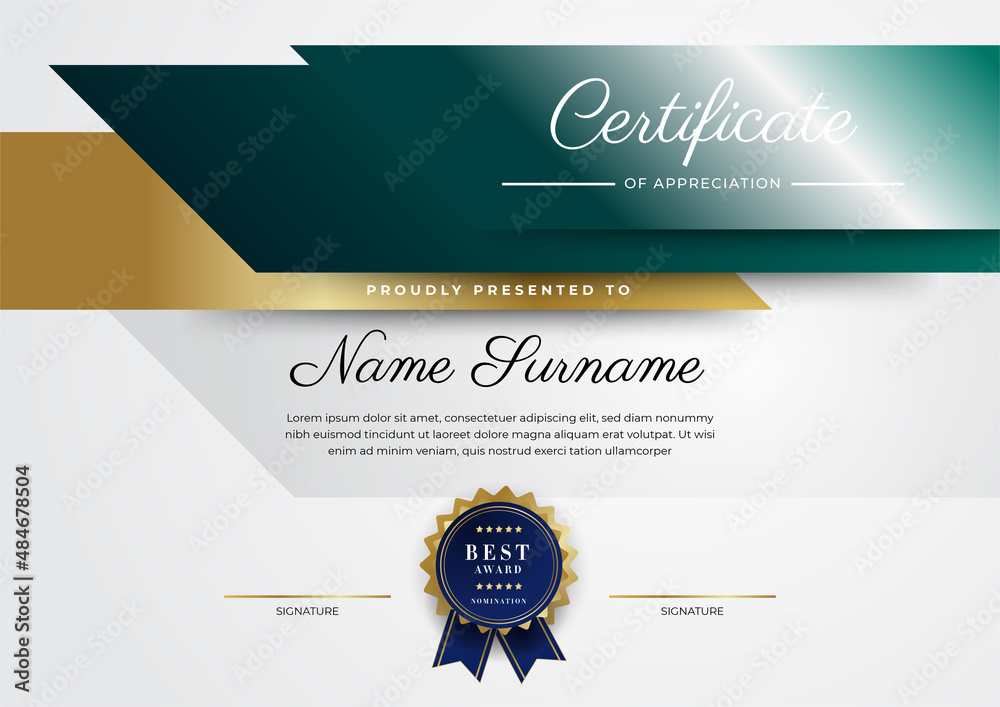 Modern dark green and gold business certificate design template in ...