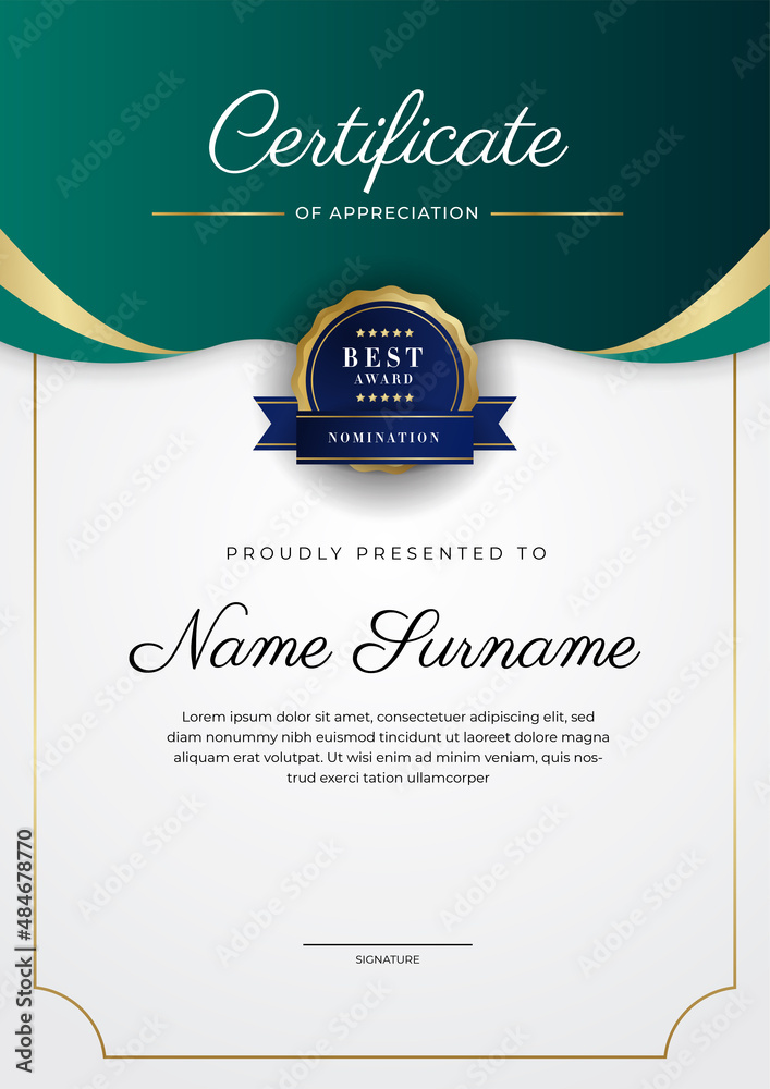 Modern dark green and gold business certificate design template in ...