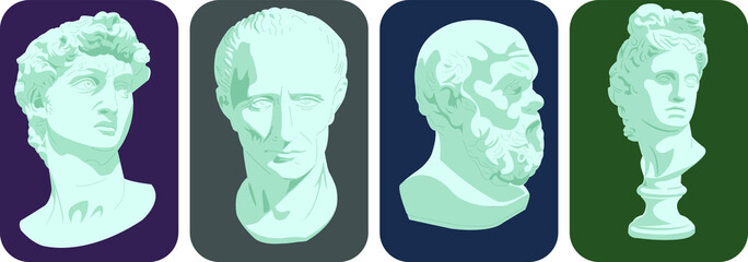 Ancient greek sculptures. Greece mythology statues Vector art