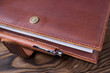 Handmade leather notebook closeup