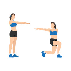 Wall Mural - Woman doing lunge twist exercise. Flat vector illustration isolated on white background