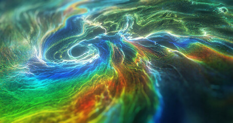 Poster - abstract texture with rainbow colors on black background. dynamic swirls of colorful liquid, vortex 