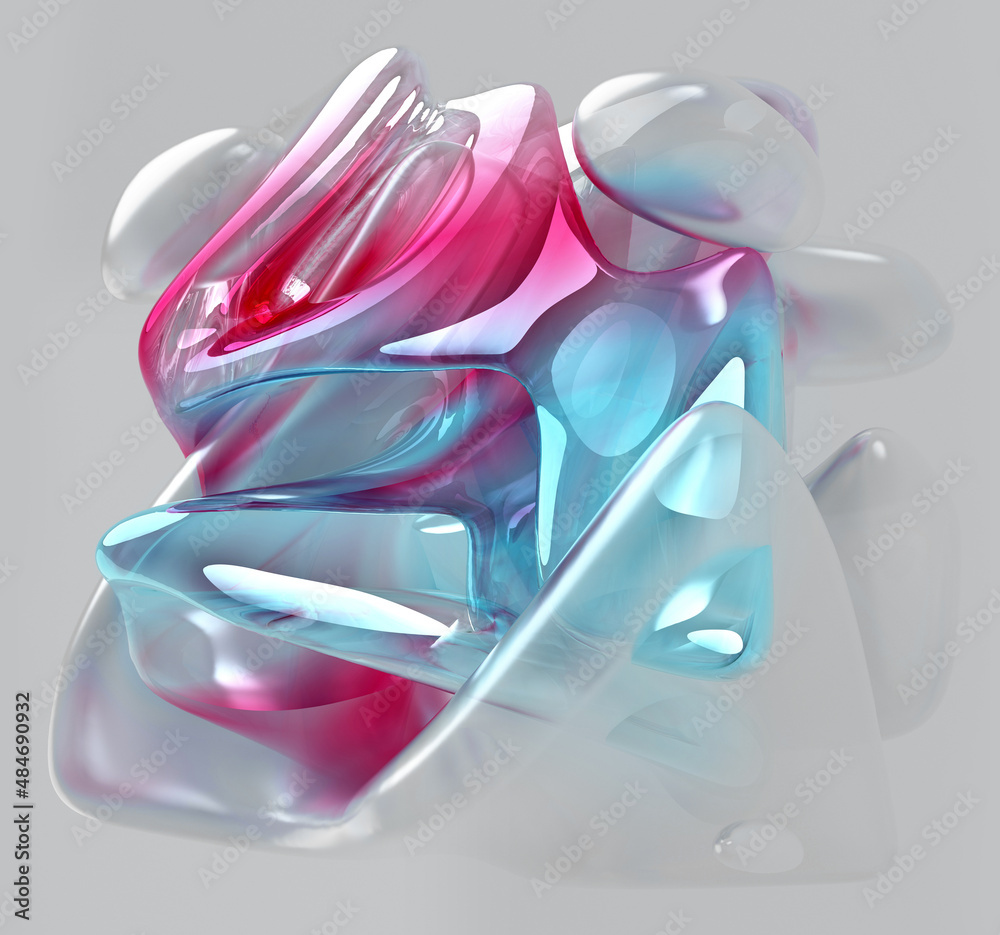 3d render of abstract art with surreal sculpture in curve wavy organic ...