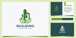 eco green building leaf logo design concept. building nature logo design with business card