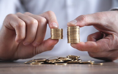 Male hands showing coins. Business. Finance