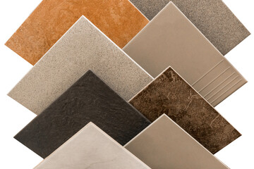 Colored samples of ceramic tiles for kitchen or bathroom interior material design of house, floor, porcelain stoneware