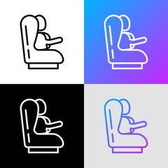 Wall Mural - Baby seat for car: child is fastened by seat belts. Thin line icon. Modern vector illustration.