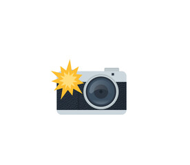 camera with flash light vector isolated icon. photo camera emoji illustration. camera vector isolate