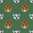 Bright seamless illustration with tigers and lemurs. Vector drawing.