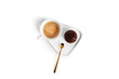 Coffee americano in cup and saucer isolated on a white background. Hot coffee with foam. Coffee with chocolate muffin