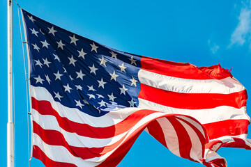 USA flag and blue sky