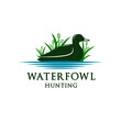 waterfowl hunting logo template with the shape of a duck over the water.
