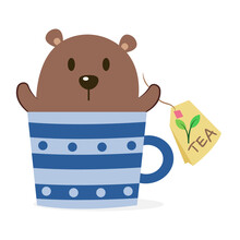 Cute And Funny Fat Bear Vector Illustration Cartoon Isolated On White Background.
A Fat Bear In Mug Cup Vector Cartoon.