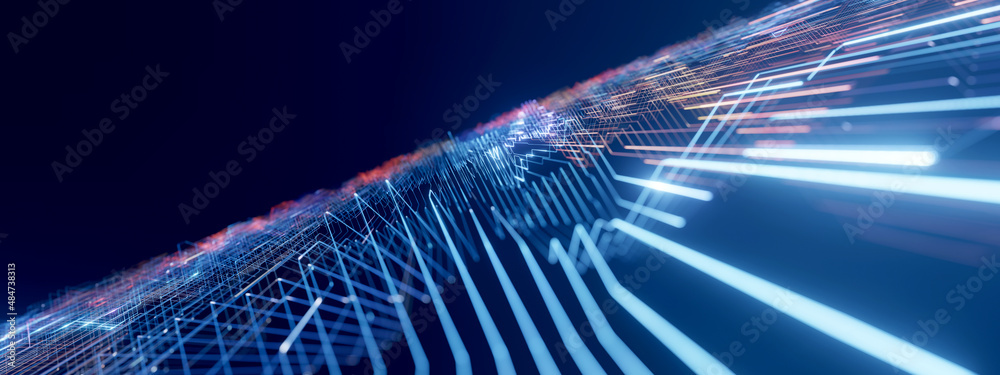 Blue technology background with copy space. Abstract data center ...