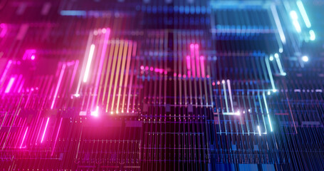 Abstract pink and blue neon technology and big data graphic. Futuristic abstract background. scientific, binary data stream. Digital Code network conveying connectivity, complexity.