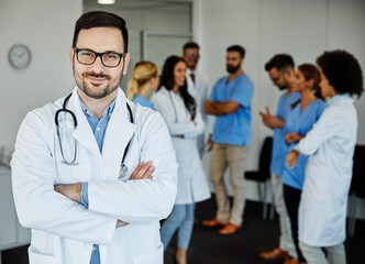 Wall Mural - doctor hospital team medical nurse health medicine teamwork professional healthcare clinic group uniform happy smiling meeting stethoscope