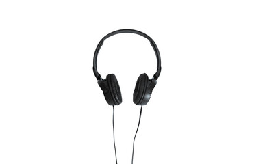 Sticker - Computer headphones. Black headphones on a white background. The concept of listening to music, creating audio, music. Computer work, abstraction and minimalist style.