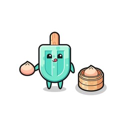 Sticker - cute popsicles character eating steamed buns