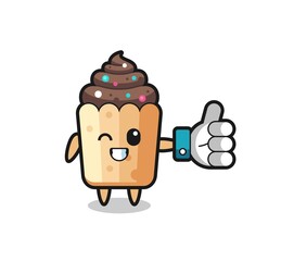 Poster - cute cupcake with social media thumbs up symbol