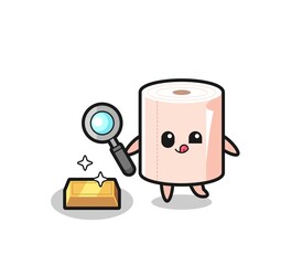 Sticker - tissue roll character is checking the authenticity of the gold bullion