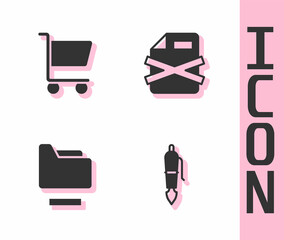 Poster - Set Fountain pen nib, Shopping cart, Document folder and Delete file document icon. Vector