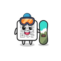 Poster - Illustration of qr code character with snowboarding style