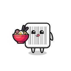 Poster - cute barcode character eating noodles