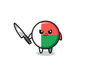 Wall Mural - cute madagascar flag mascot as a psychopath holding a knife