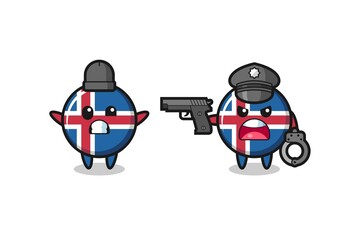 Sticker - illustration of iceland flag robber with hands up pose caught by police