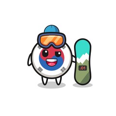 Sticker - Illustration of south korea flag character with snowboarding style