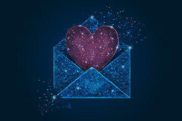 Wall Mural - abstract isolated image of a letter, mail or message with red heart. polygonal illustration looks li