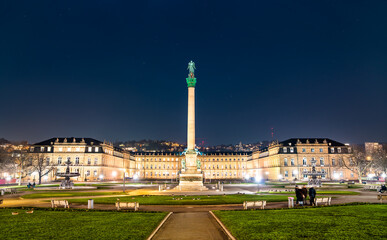 Sticker - Schlossplatz Square with New Palace in Stuttgart, Germany at night