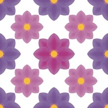 Seamless Pattern, Purple Floral Ornaments On The White Background Designed For Wallpaper, Clothing, Carpet, Curtain, And Home Decoration.