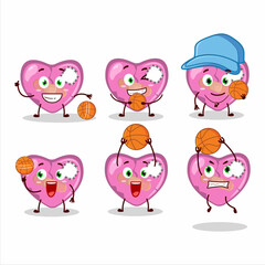 Sticker - Talented pink broken heart love cartoon character as a basketball athlete