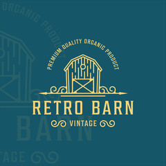 Wall Mural - retro barn logo line art vector illustration template icon graphic design. farm house livestock sign or symbol for professional farmer and business with vintage typography style