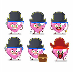 Poster - Cartoon character of pink broken heart love with various pirates emoticons