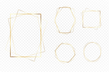 Set abstract golden frames geometric vector illustration.