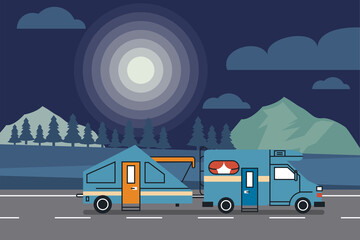 Poster - blue camper at night