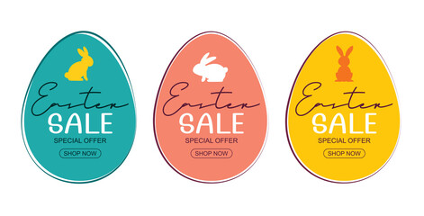 Wall Mural - easter sale banner design template with colorful eggs and flowers. use for advertising, flyers, post