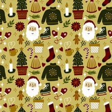 Seamless Christmas Pattern Retro Trendy Style.
